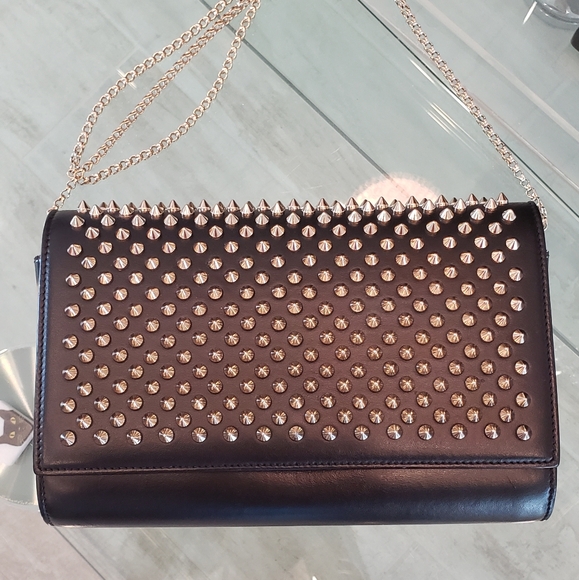 NWOT - Christian Louboutin gold spike leopard Paloma clutch/shoulder bag - Picture 2 of 16